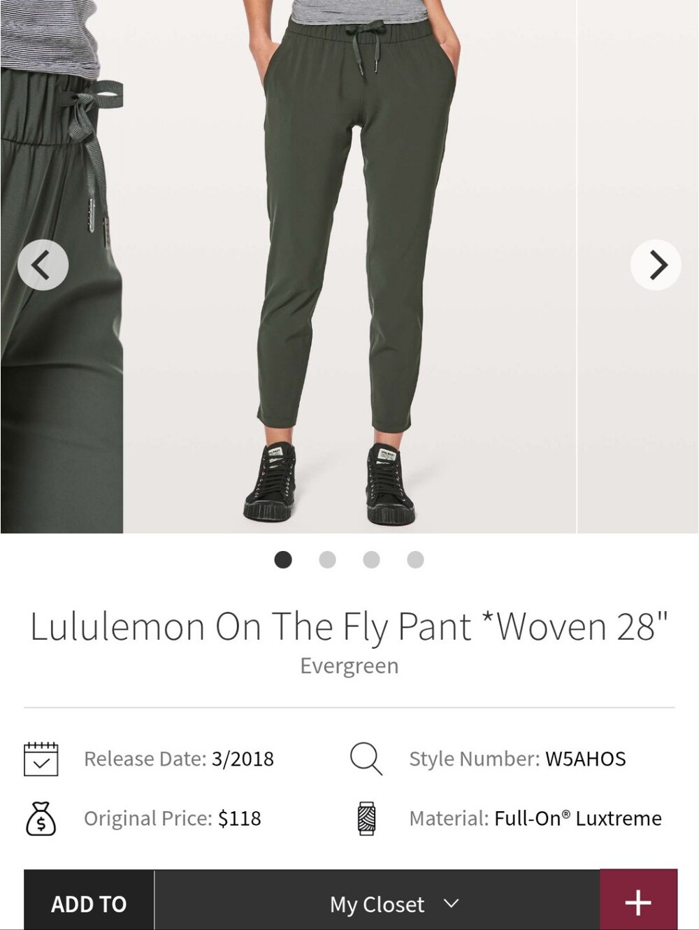 lululemon athletica On The Fly Woven Pant - Evergreen